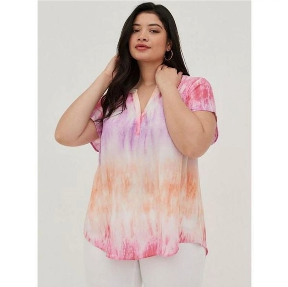 torrid Tops - Torrid Pink Purple Water Color Semi Sheer Short Sleeve Blouse Women Plus Size 2X
